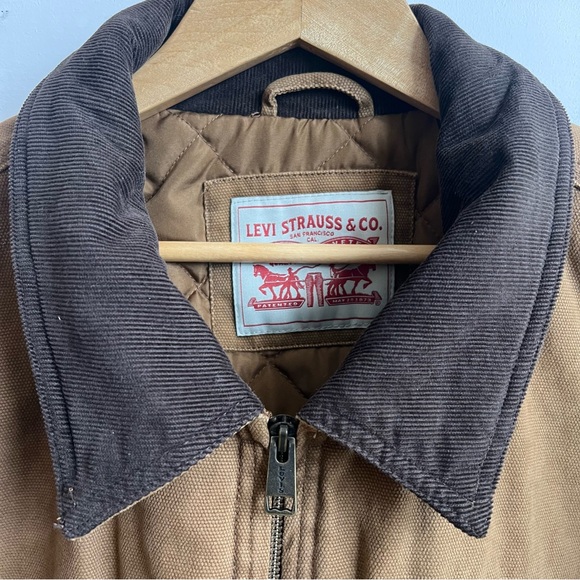LEVI STRAUSS & CO. Brown Canvas Workwear Chore Jacket Corduroy Collar Zip Front - Picture 2 of 13